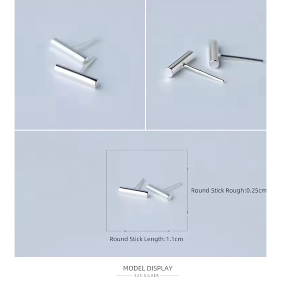 Unisex/Men’s‎ Fine 925 Sterling Silver Rhodium Staple Stud Earrings - Picture 2 of 16